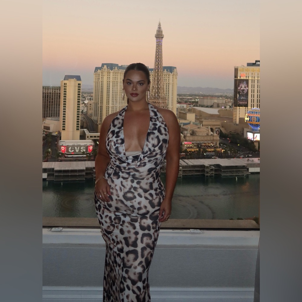 Fashion Nova Leopard Print Backless Halter Gown - Brown & Black